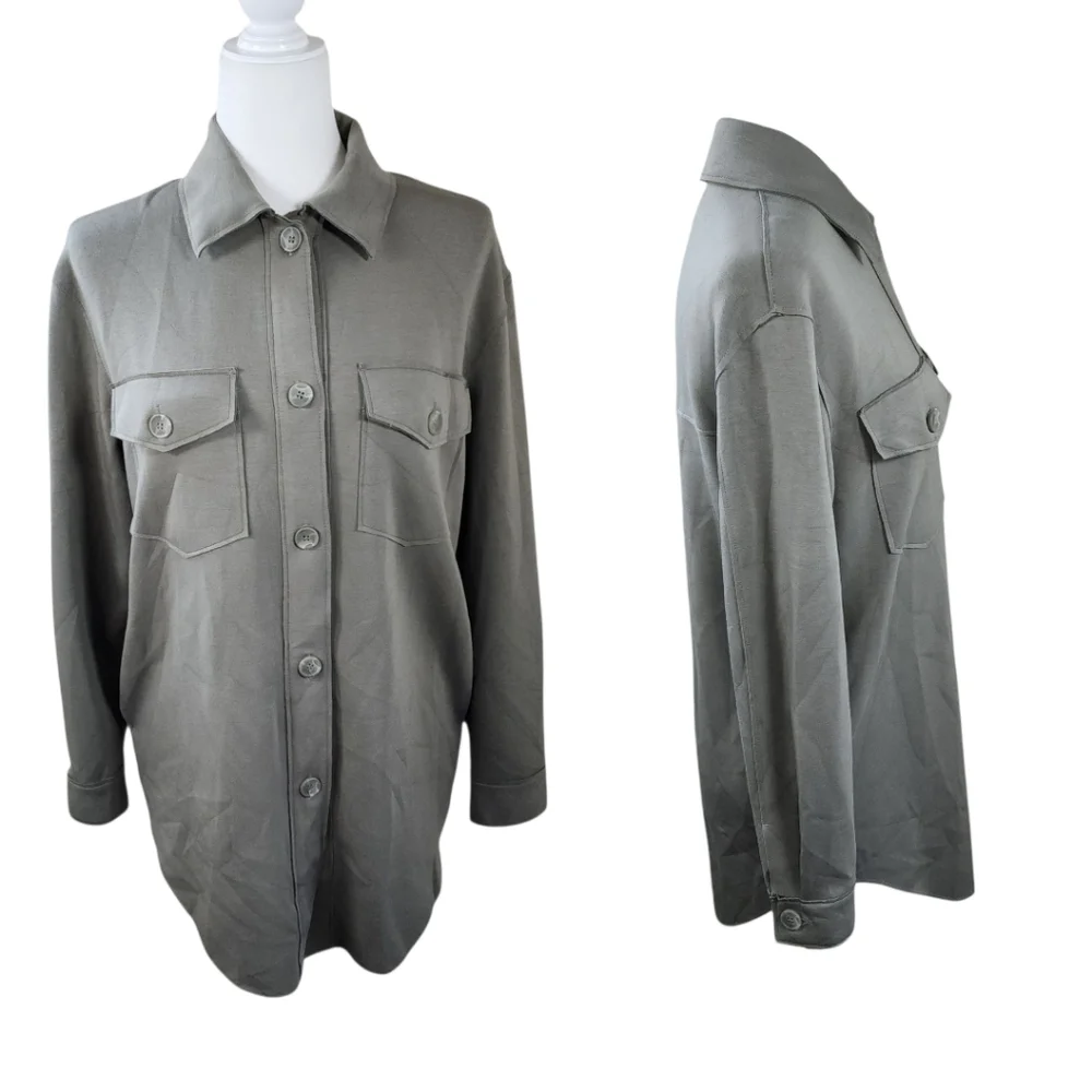 Joie Stretch Utility Shacket Button Down Olive Green Oversized Fit Size XS - Picture 4 of 16